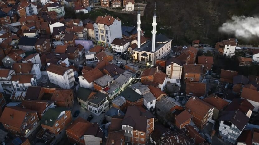 Aerial Shot of Restelica Mosque, Kosovo. Concept for Islamic Influence on Kosovo
